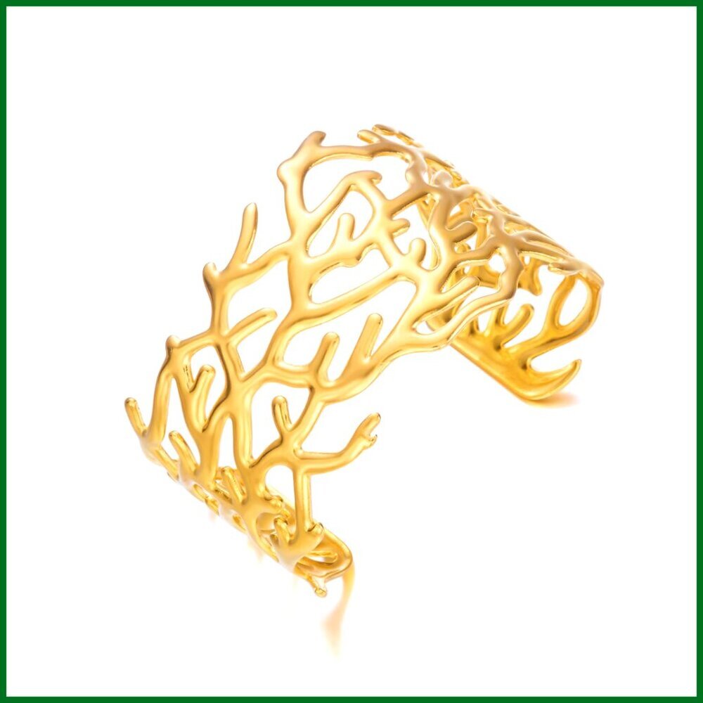 Wide Chunky Gold Cuff Bracelet Adjustable Statement Jewelry